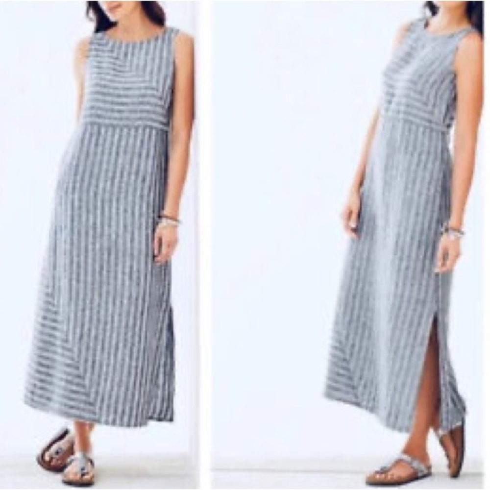 J. JILL LOVE LINEN STRIPED MAXI DRESS SIZE MEDIUM STYLISH CHIC SUMMER EFFORTLESS